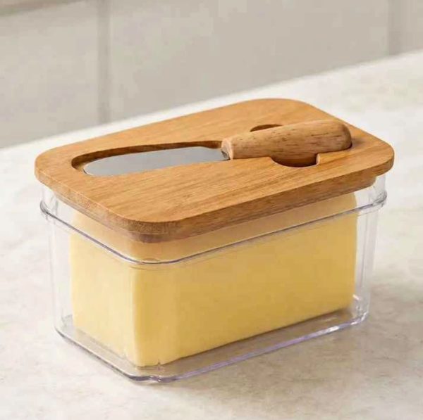 MANTEQUILLERA ACRÍLICA CON TAPA DE BAMBÚ