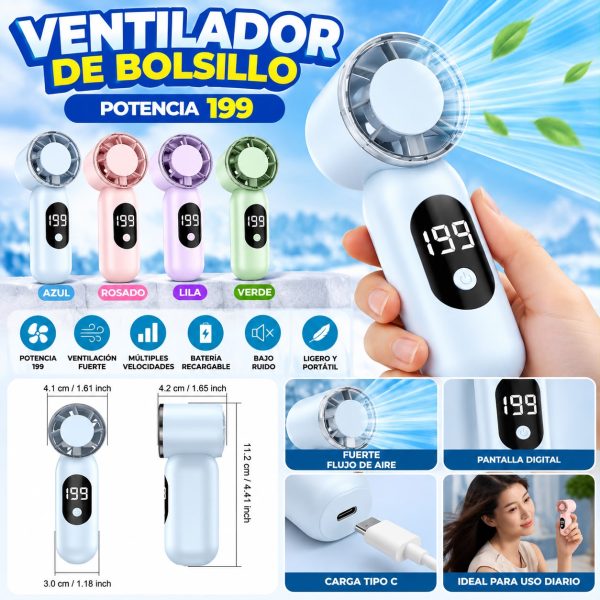 VENTILADOR DE BOLSILLO CON PANTALLA DIGITAL